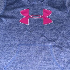 Under Armour Kids Heathered Blue Hoodie with Bold Pink Emblem